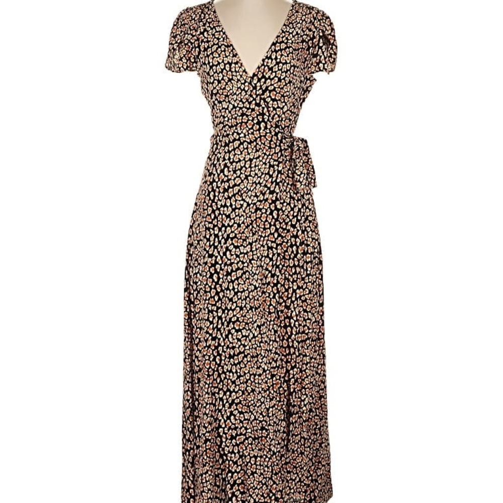 Free People Elegant Black and orange Floral Wrap Dress